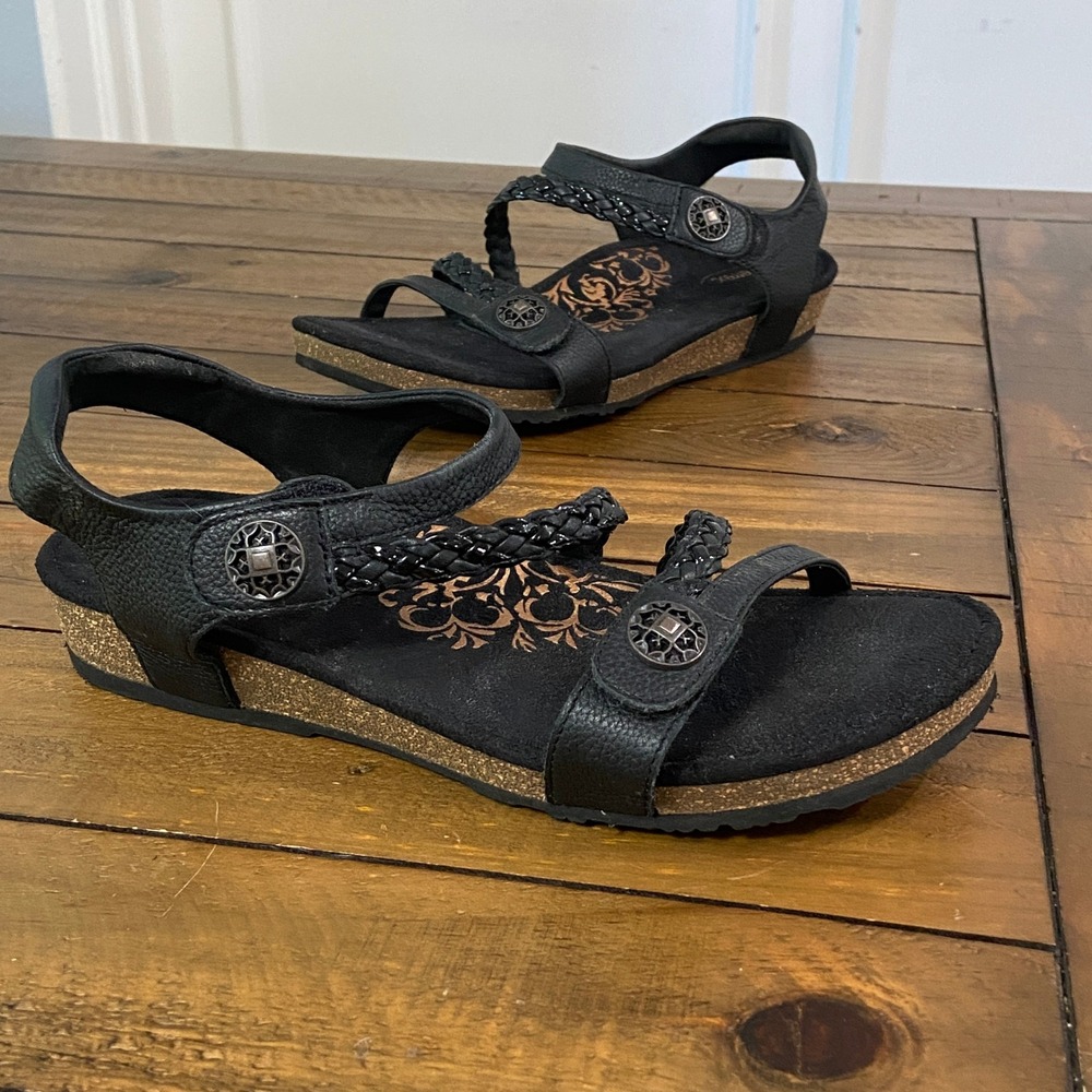 Aetrex Jillian Black Leather Orthotic Comfort arch slide Sandals size 10